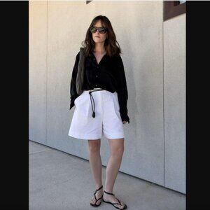 Darling Fauna White Linen Blend Chino Shorts S